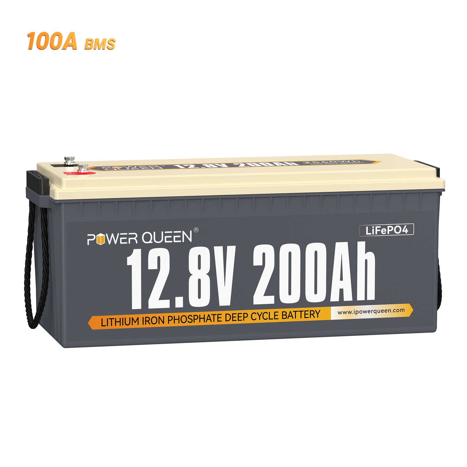 Power Queen 12V 200Ah LiFePO4 Batterie, Eingebautes 100A BMS