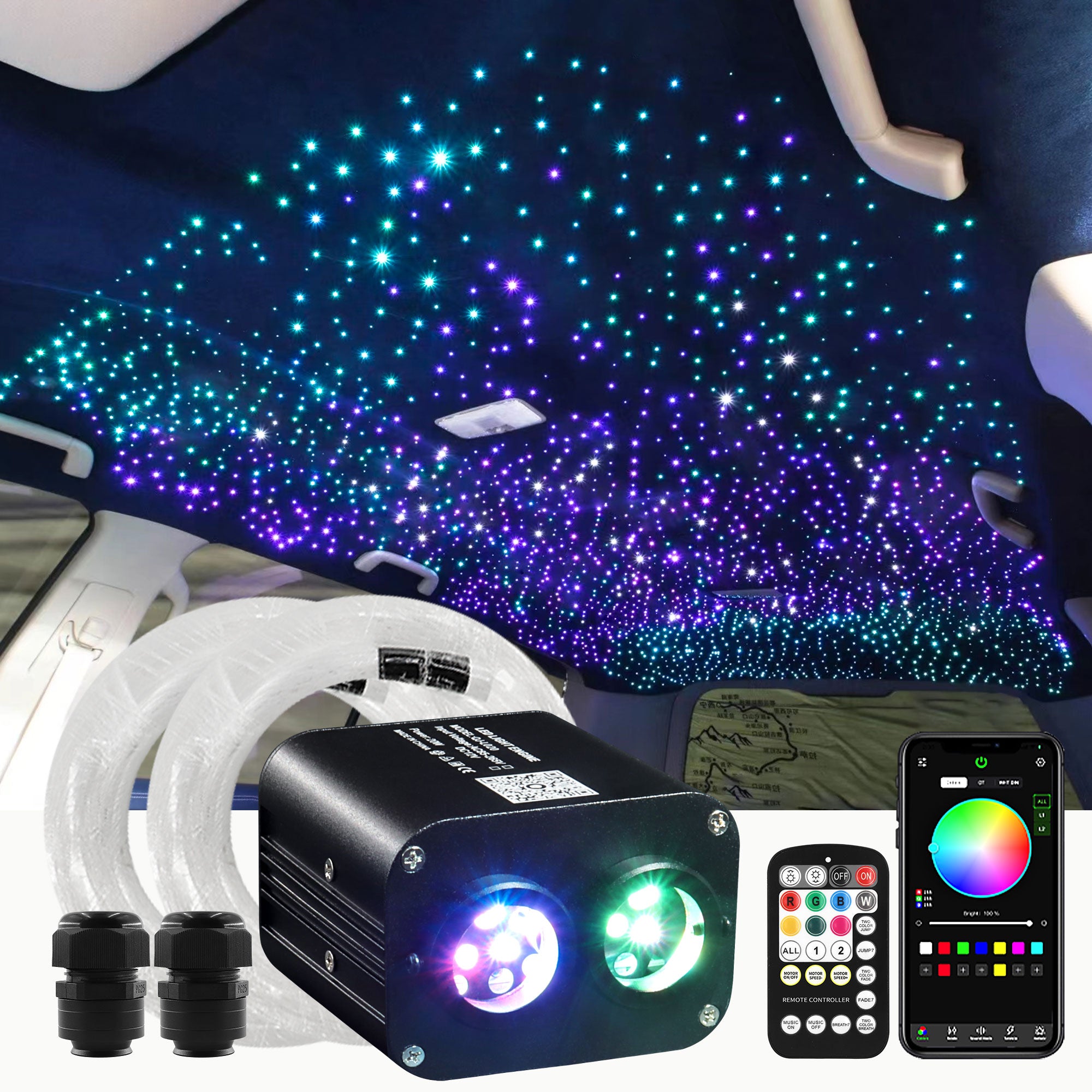 BEESIDY 20W Twinkle Dual Color Fiber Optic Lighting Kit, Starlight Headliner Kit for Car/Home Use,Star Roof Lights with APP/Remote Control