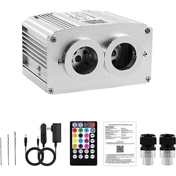 16W Twinkle Dual Head Fiber Optic Light Engine, Bluetooth App/RF Remote Control for Starlight Headliner, Car Plug & Power Adapter, PG Connector & 3 Drill Bits