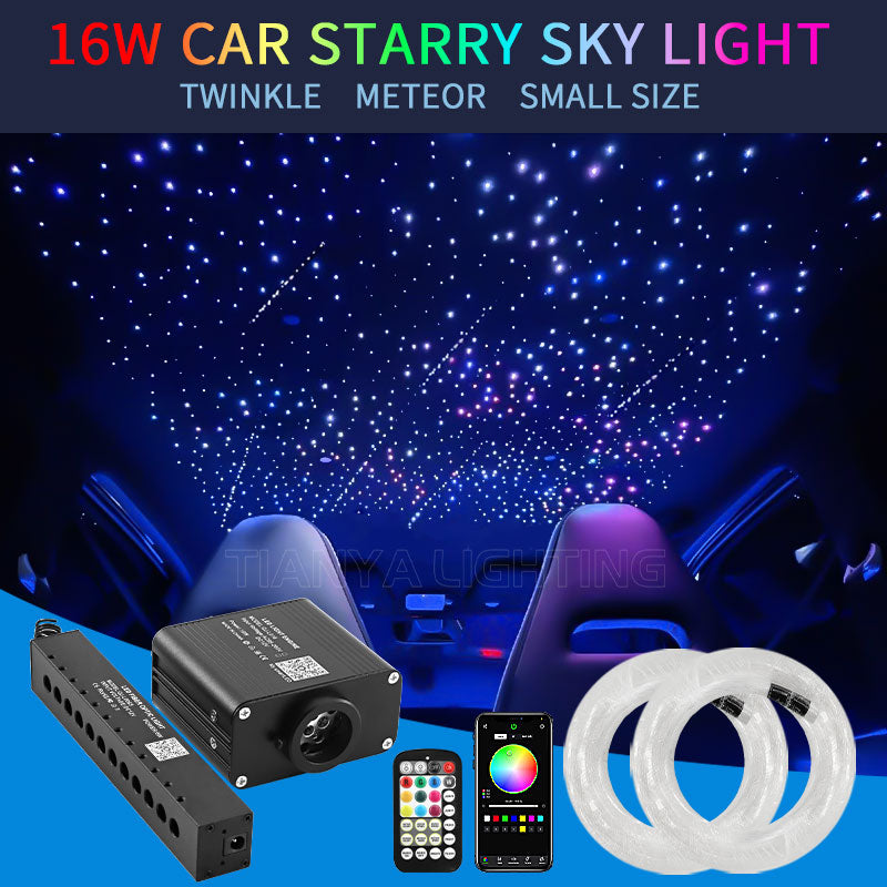 16W Small Size Twinkle Shooting Star Fiber Optic Lights, Music Activated Optical Fiber Star Ceiling Light Kit for Car/Home Headliner Star