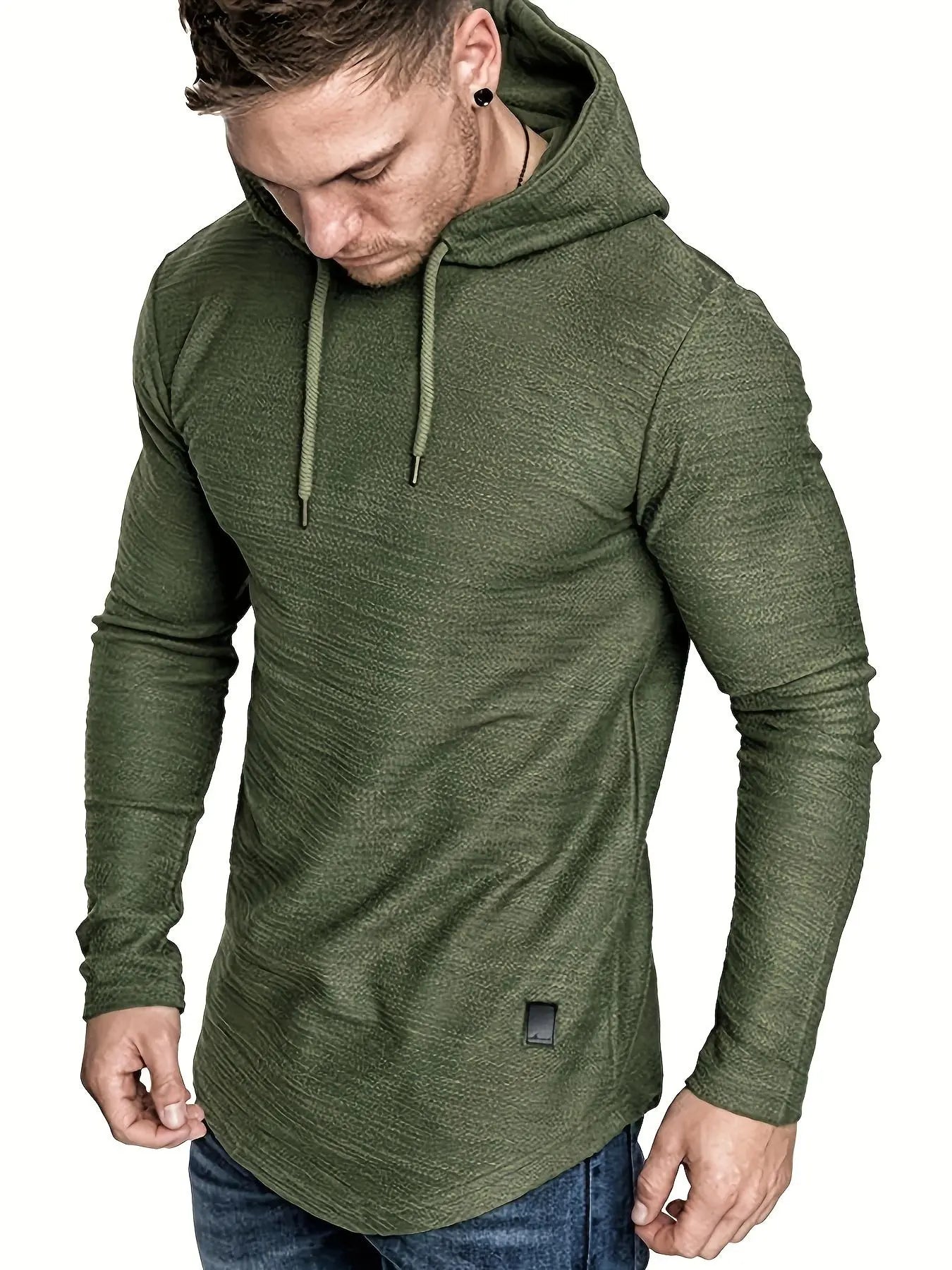 Men's Regular Fit Plain Drawstring Long Sleeves Essentials Hoodie
