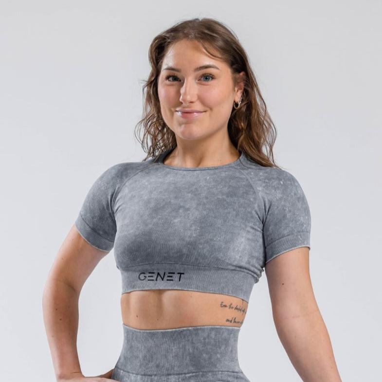 ACID WASH SEAMLESS TOP | TRIDENT GREY