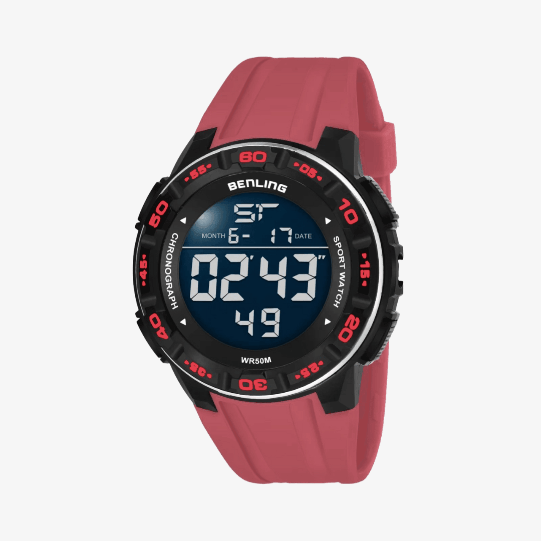 Benling Men's Black Round Dial Digital Watch BL - 6054