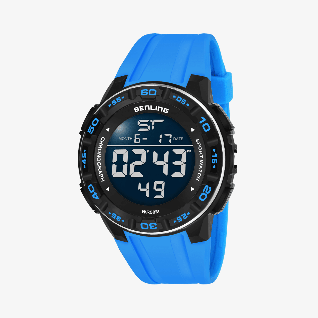 Benling Men's Black Round Dial Digital Watch BL - 6054