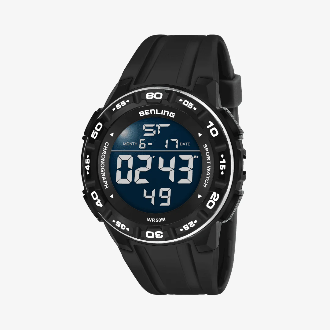 Benling Men's Black Round Dial Digital Watch  BL - 6054