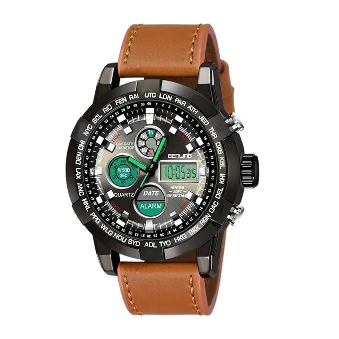 Benling Fashion Men"s Black Dial Round Black Case Dual Time Multifunction Watch - BL 1005
