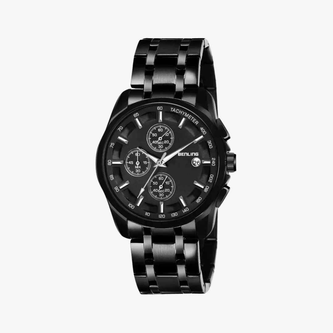 Benling Fashion Men"s Black Dial Round Case Multifunction Watch - BL 1008