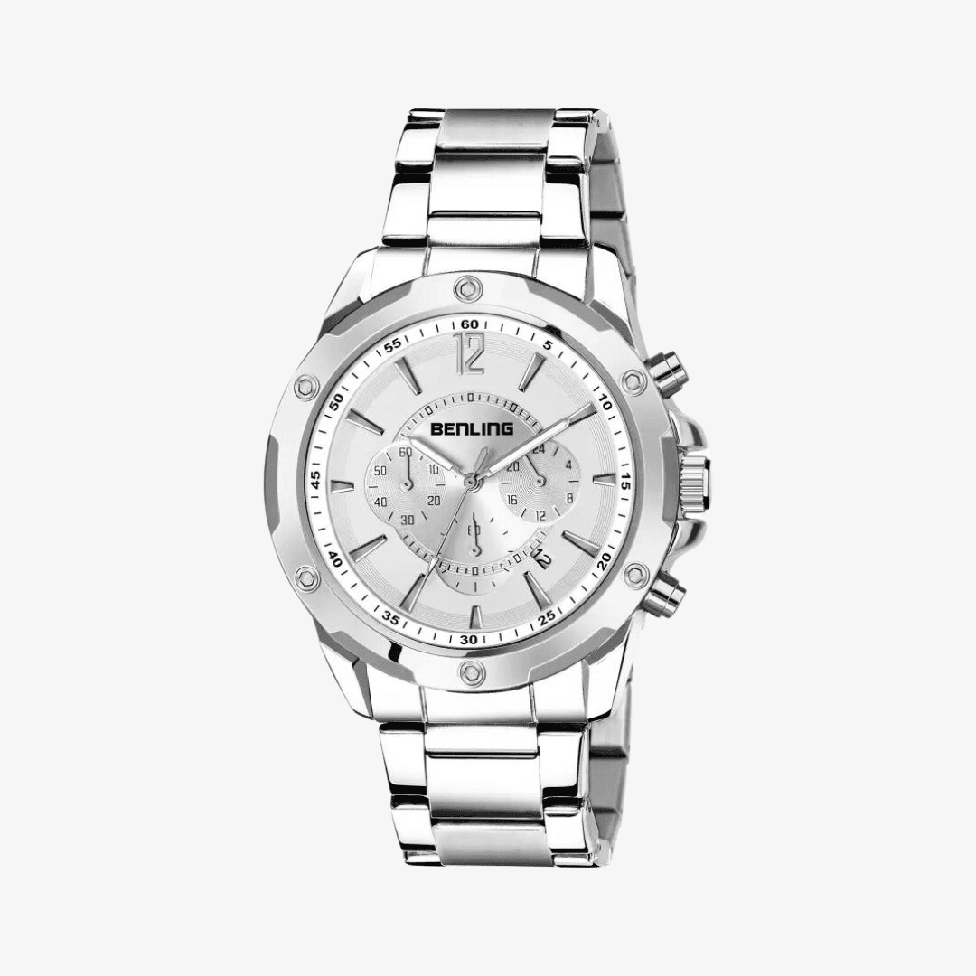 Benling Fashion Men"s Sliver Dial Round Case Multifunction Watch - BL 1011