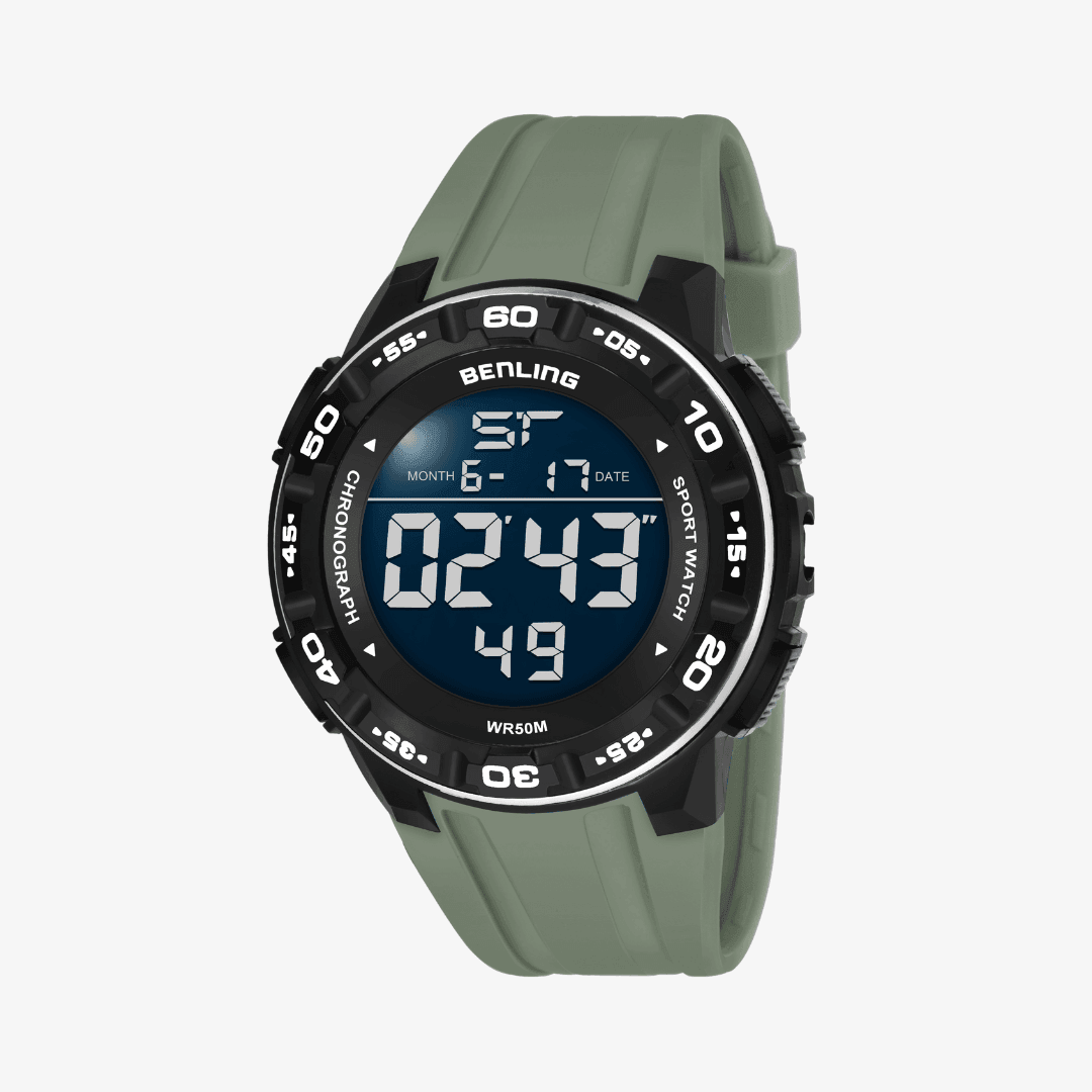 Benling Men's Black Round Dial Digital Watch BL - 6054