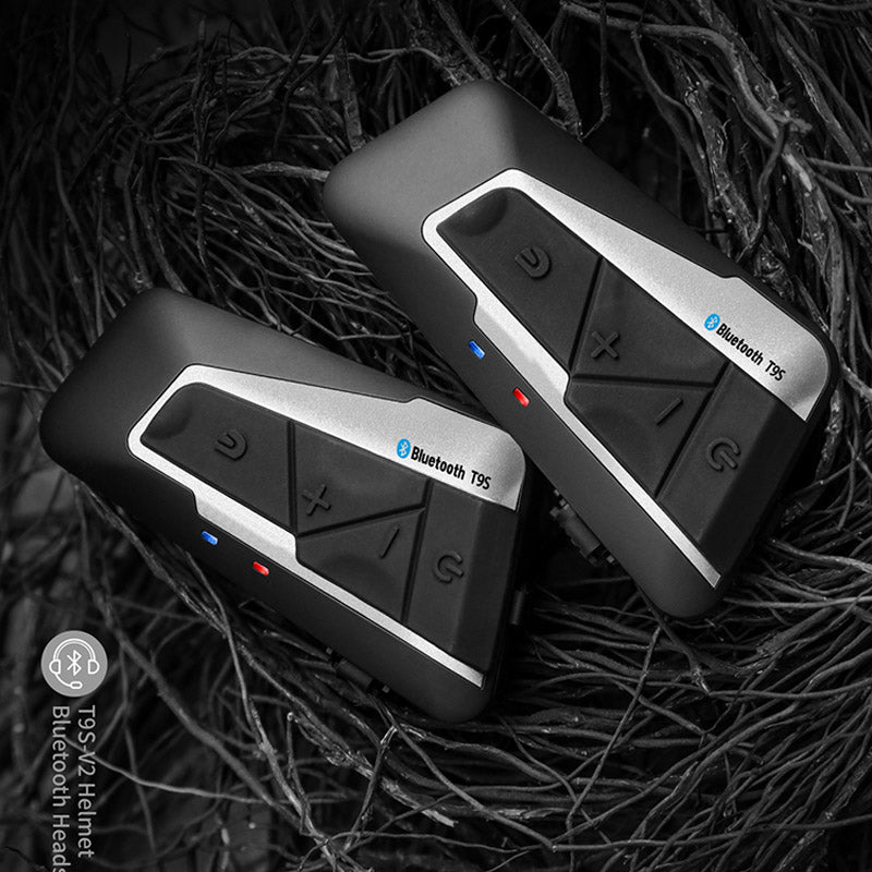 A pair of T9S-V2 Bluetooth motorcycle helmet intercom within 1200M in open terrain