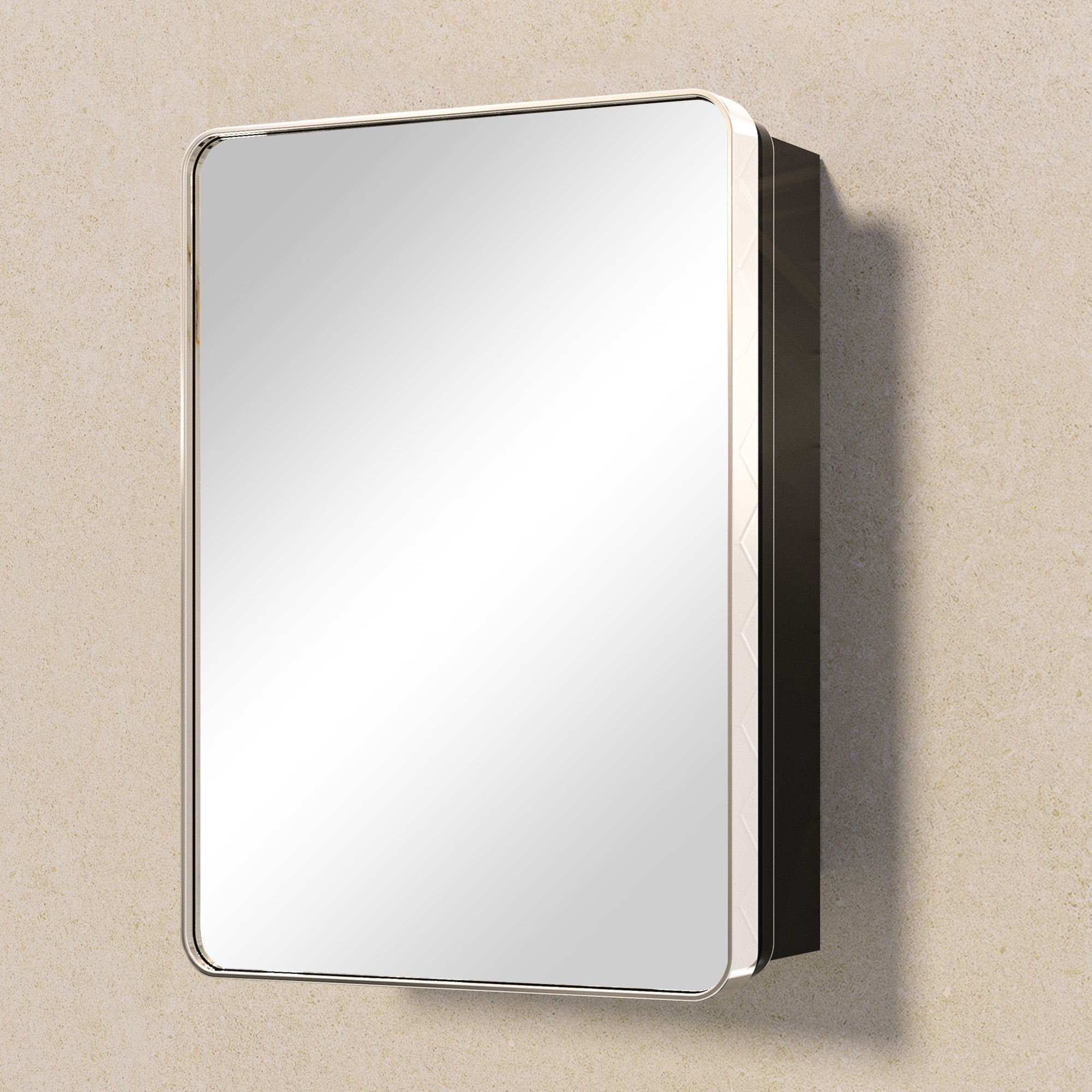 TETOTE Square Rounded Corners Metal Frame Mirror Cabinet