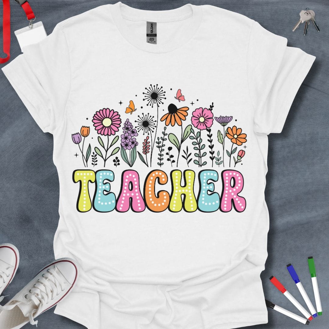 Teacher Floral Dots Retro T-Shirt