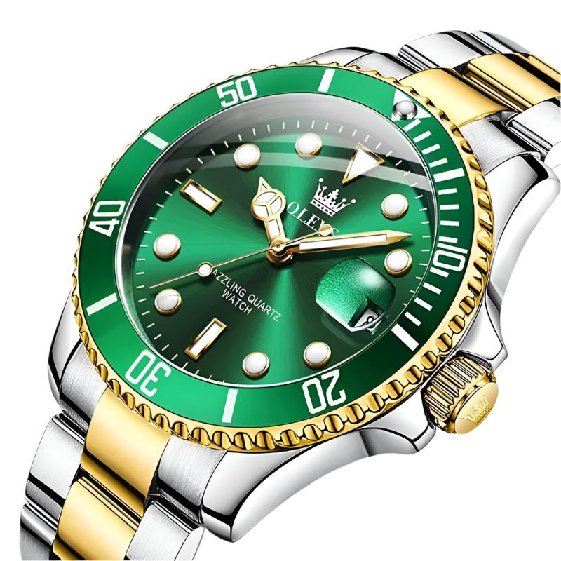 OLEVS Men's Quartz Watch - Luxury Business Waterproof Luminous Large Dial Wristwatch with Stainless Steel Band - Sports Timepiece