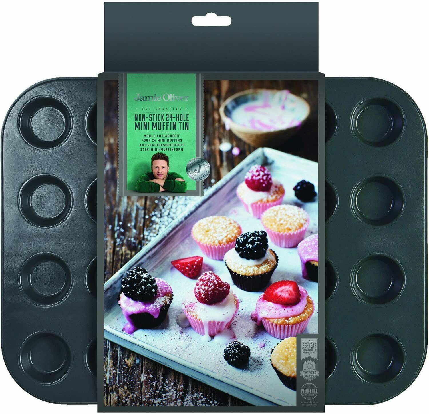 Jamie Oliver Non-Stick Mini Muffin Baking Tray with 24 Holes Bakeware Range