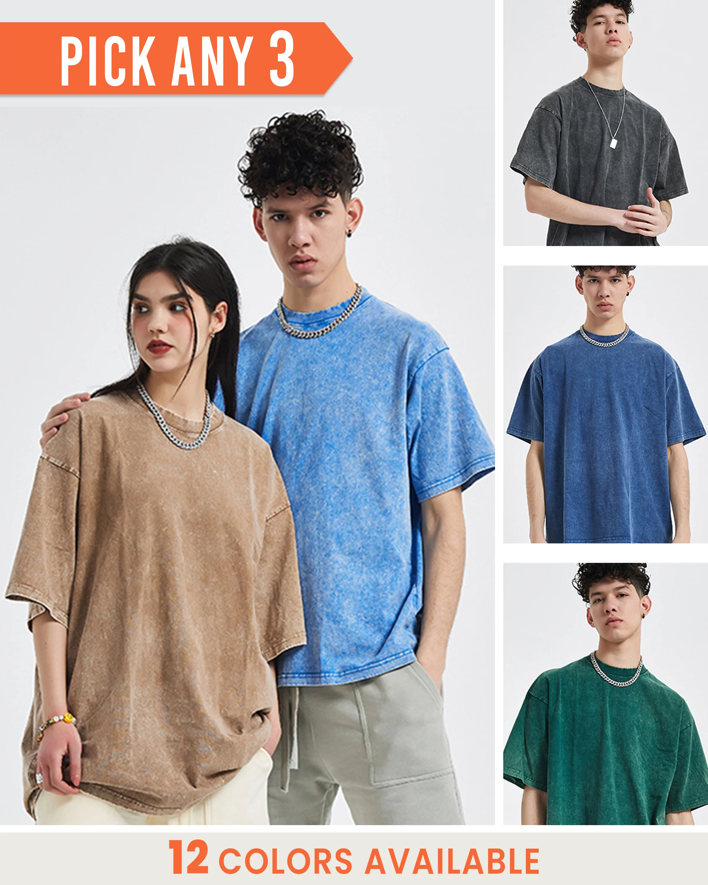 Pick any 3: Plain Acid Wash Oversized T-shirt Combo