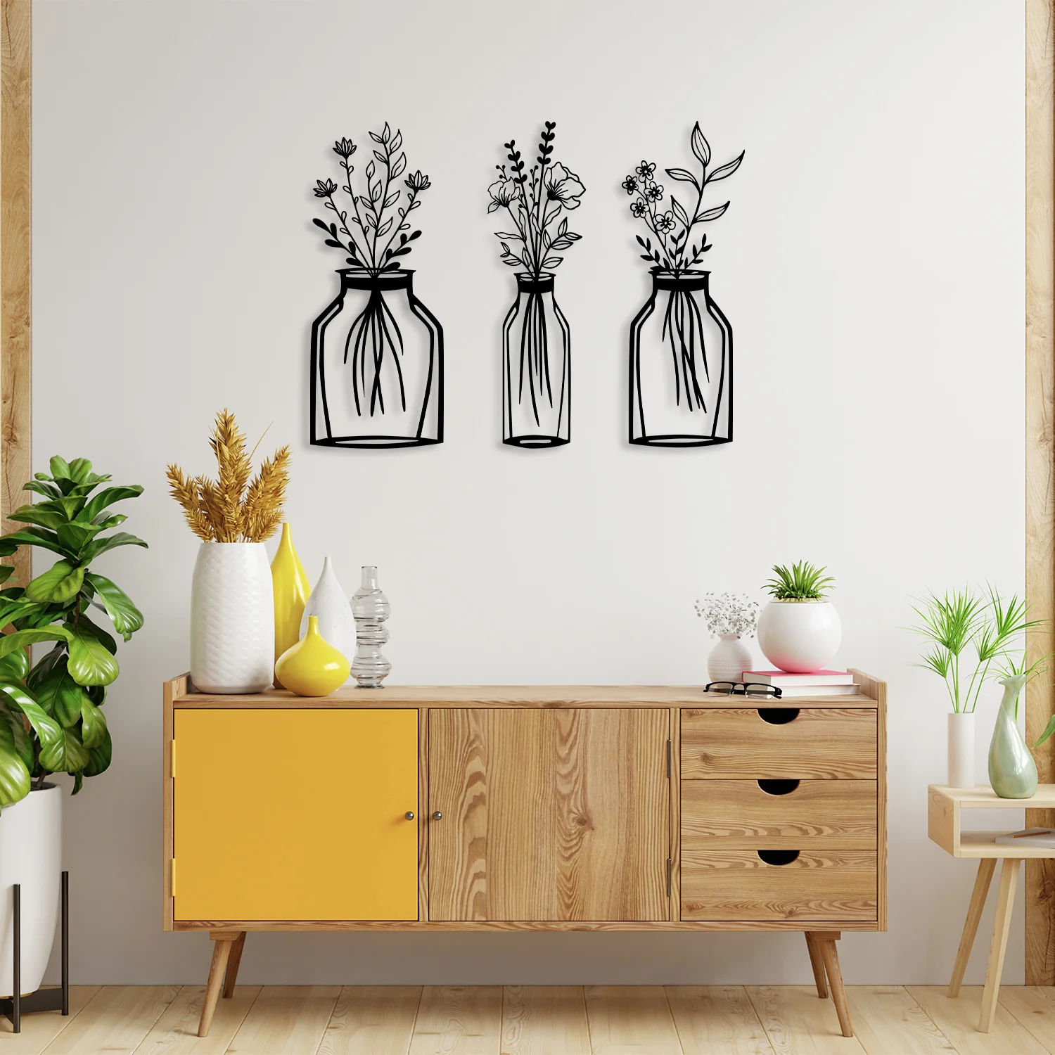 Metal Flower Vase Wall Art (3 pieces)