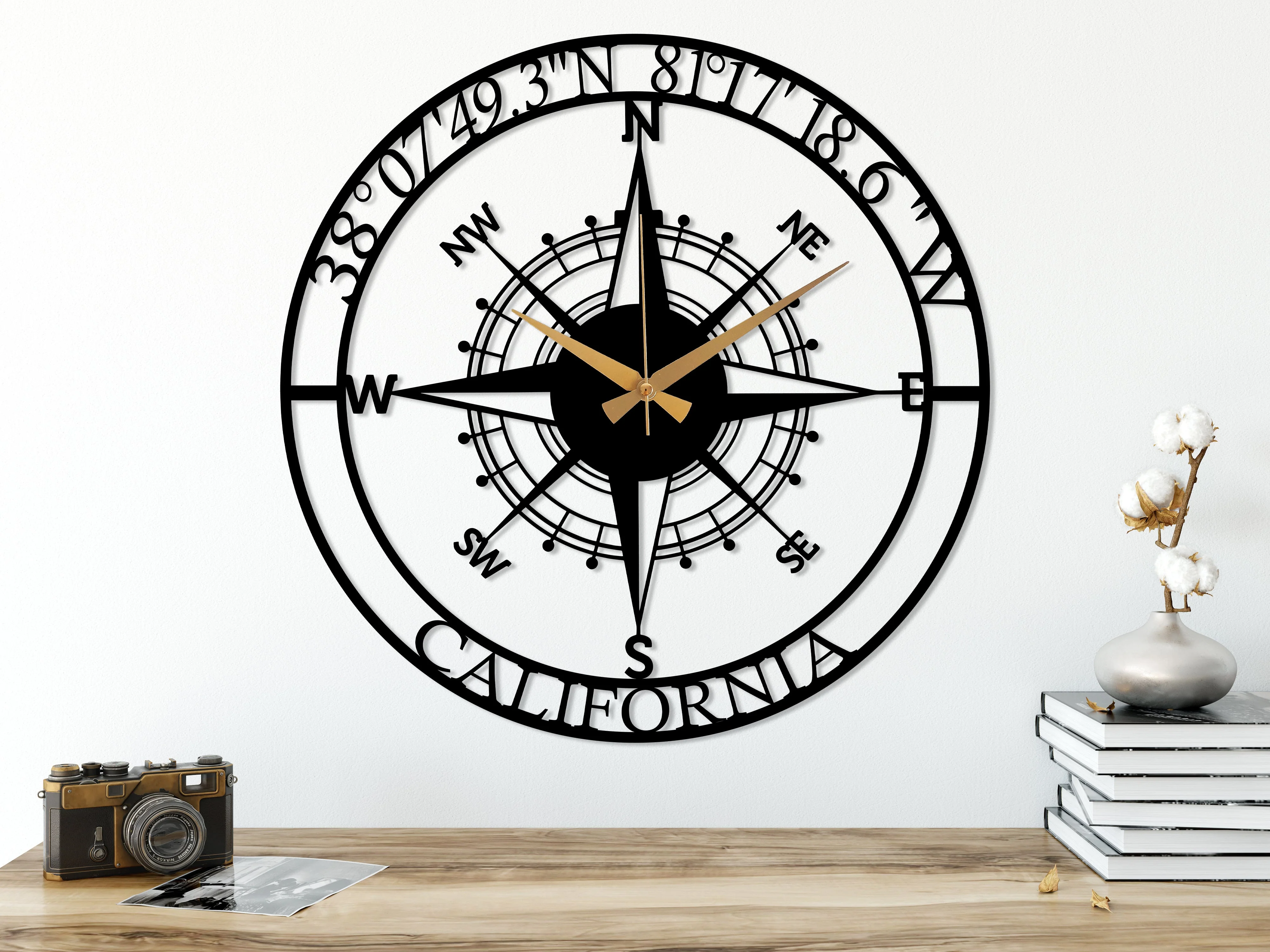 Customized Metal Compass Wall Clock