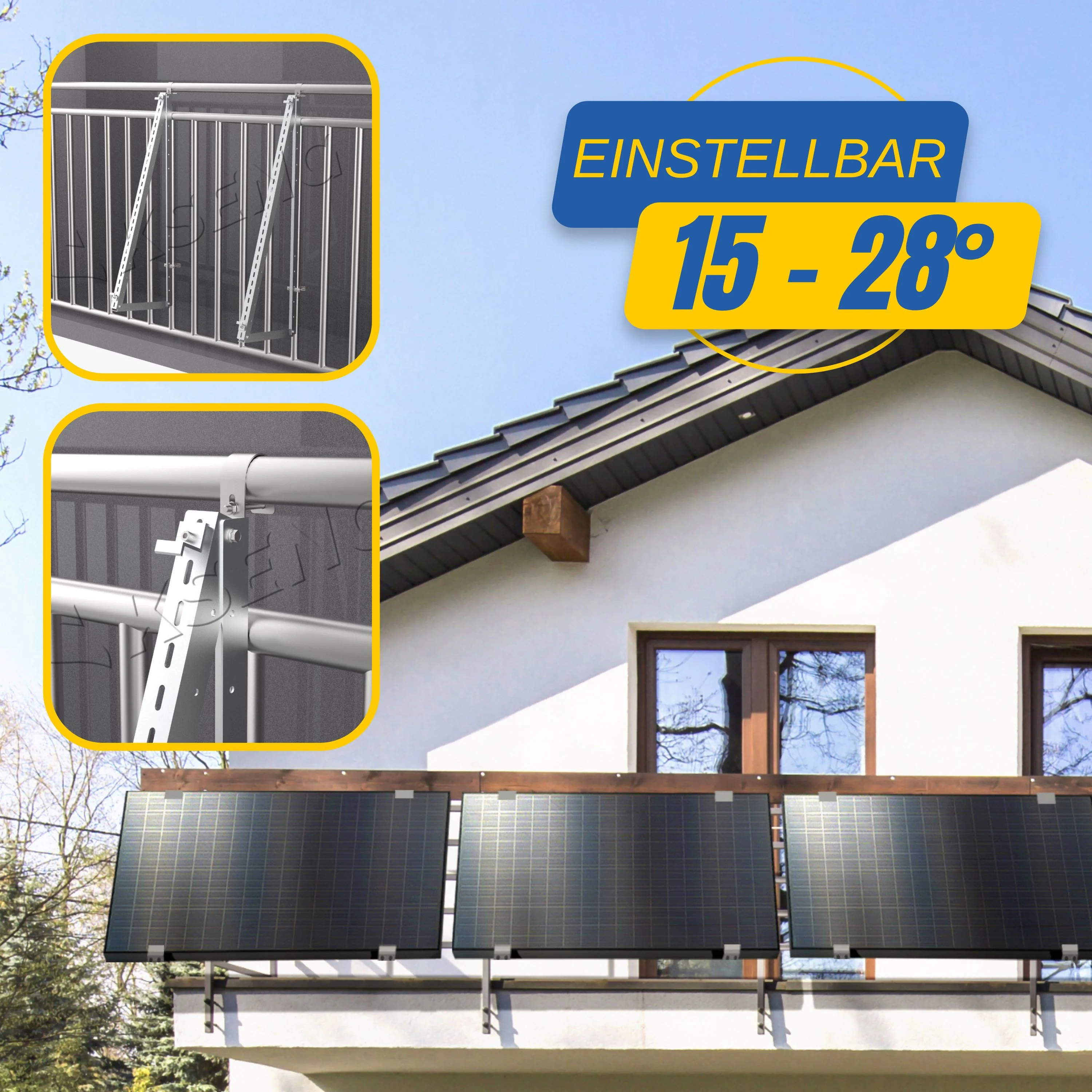 Solarpanel Halterung Balkongeländer - Einstellbar von 15-28°