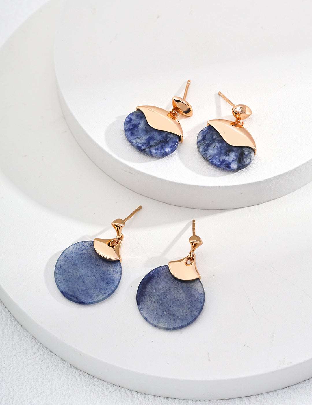 【Azure Elegance】Minimalist 18K Gold and Sterling Silver Blue Dot Stone Earrings