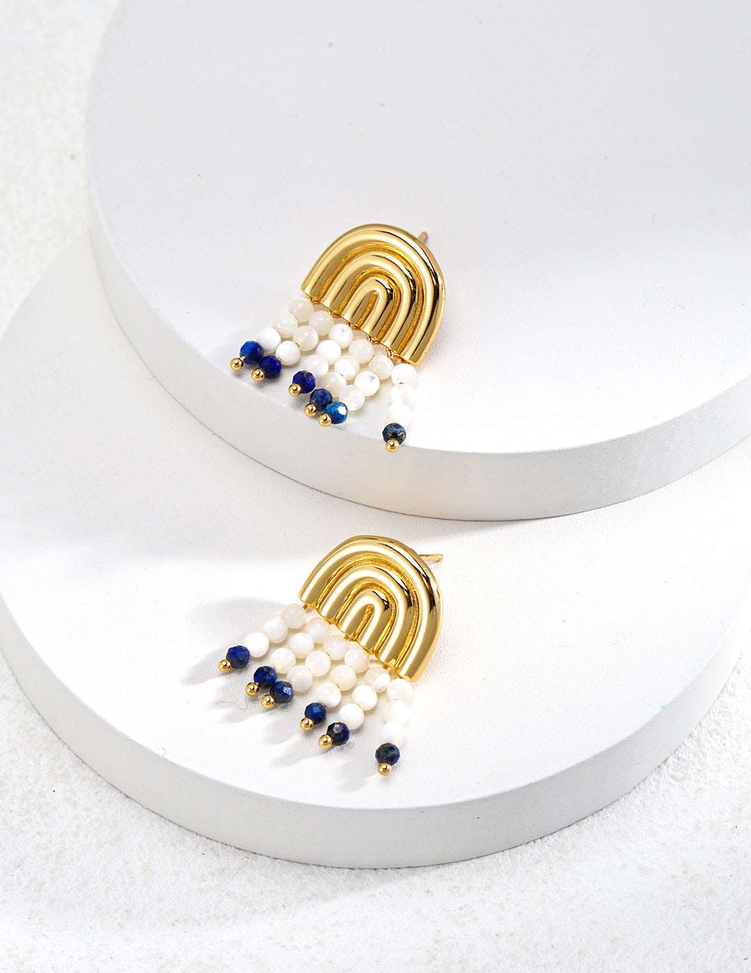 【Oriental Dreamscape】 Mother-of-Pearl and Lapis Lazuli Sterling Silver Earrings