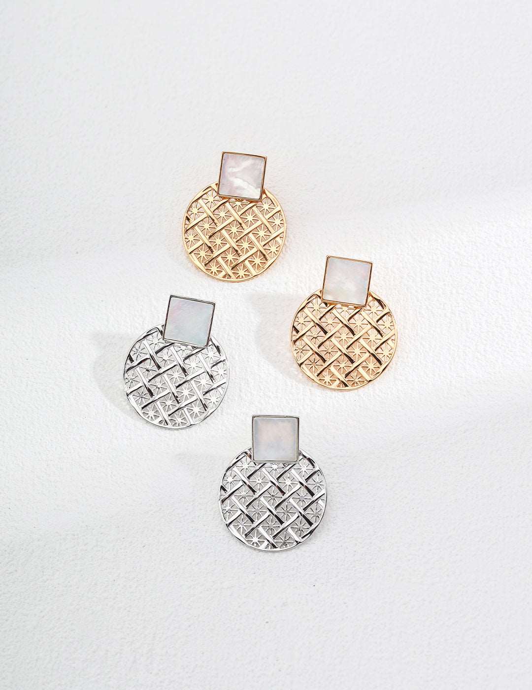 【Timeless Radiance】18k gold and silver mother-of-pearl earrings