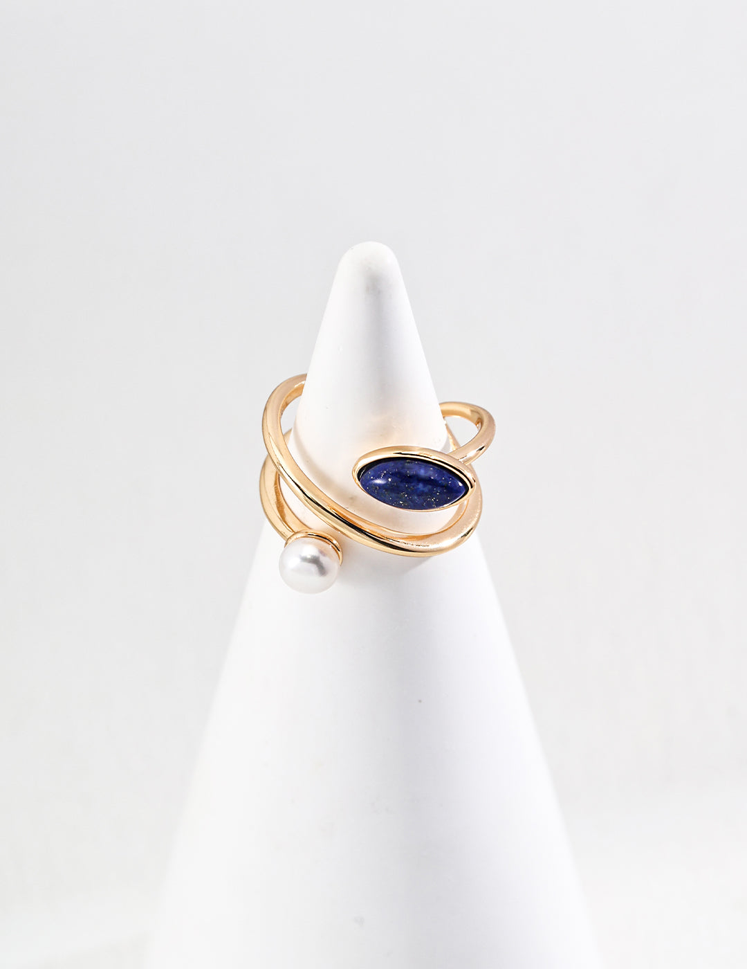 【Celestial Harmony】18K Gold Embellished S925 Silver Natural Pearl Lapis Lazuli Ring