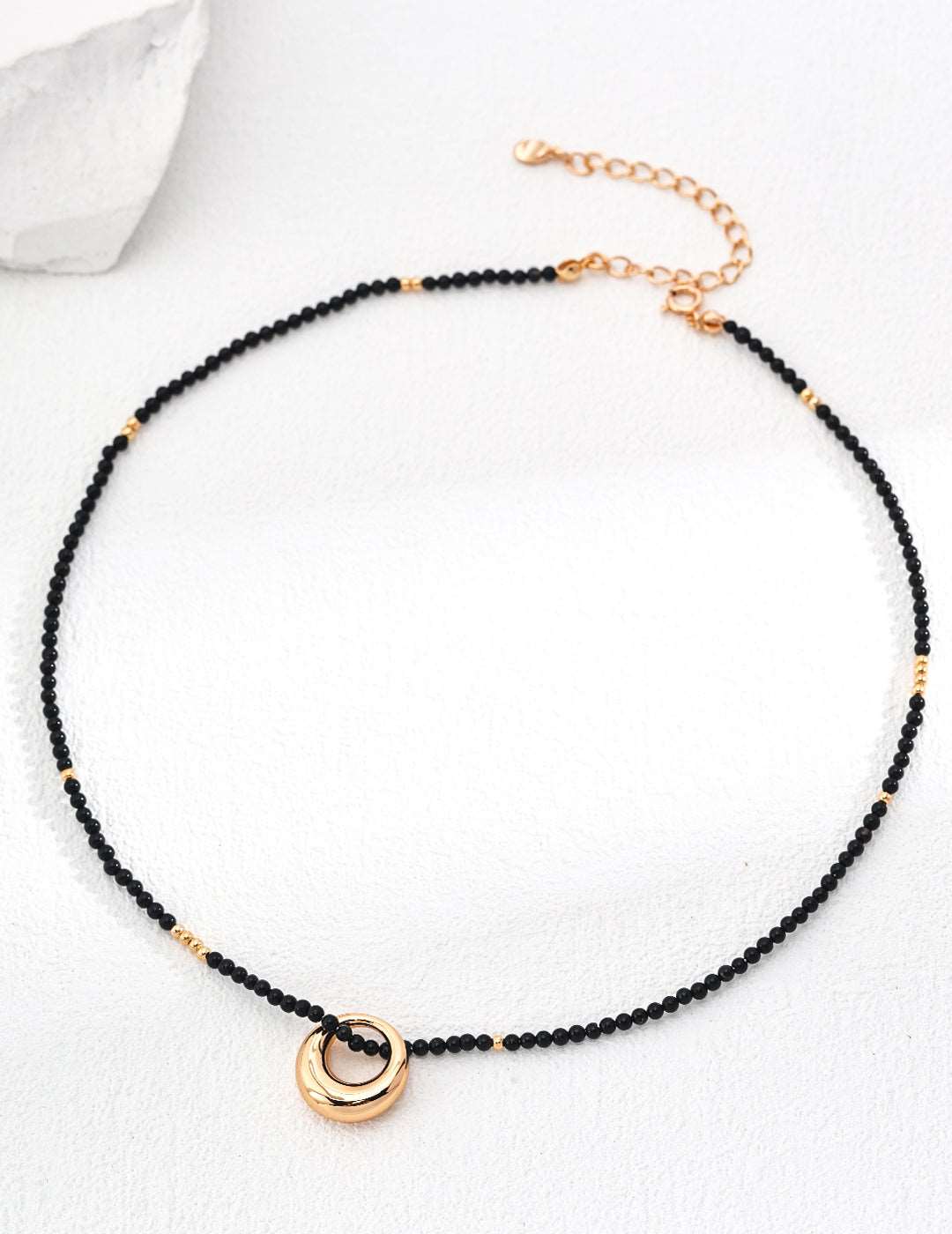 【Midnight Glow】18K Gold-Detailed Sterling Silver Black Onyx Necklace