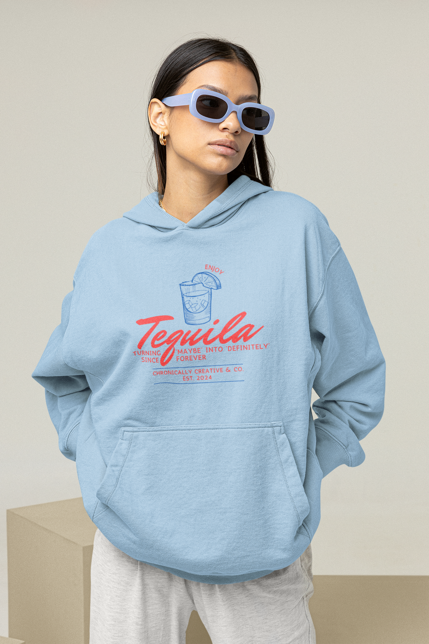 Tequila Hoodie in Cool Blue – Fun & Bold by Chronically Creative & Co.