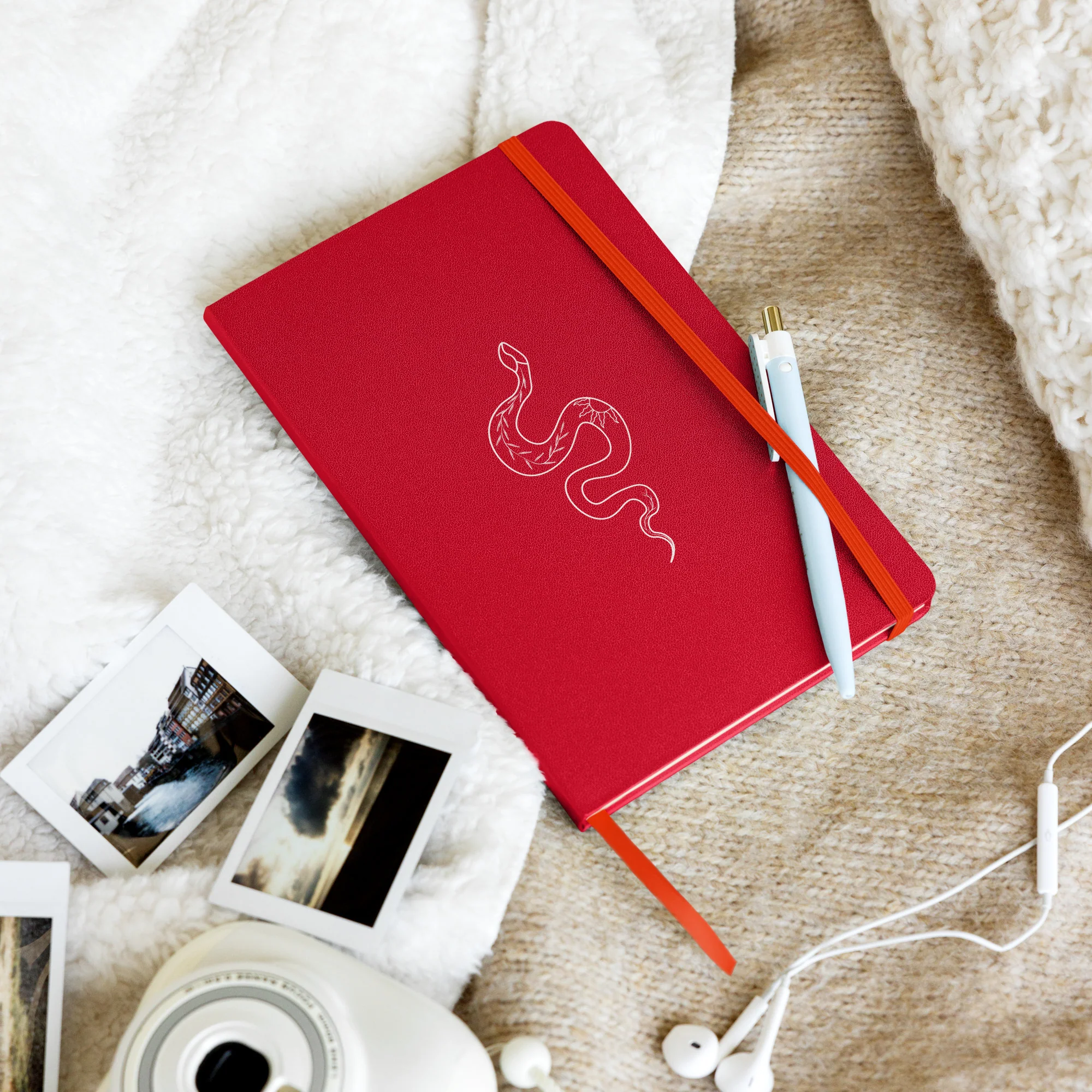 Bold Red Hardcover Journal with Snake Design – Premium Notebook for Notes, Sketches & Reflections