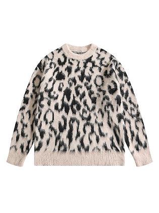 White Leopard Pattern Knit Sweater