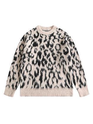 White Leopard Pattern Knit Sweater