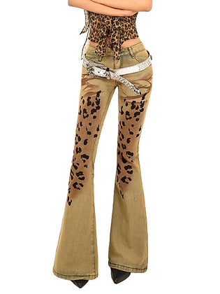 Women's Retro Leopard Print Jeans