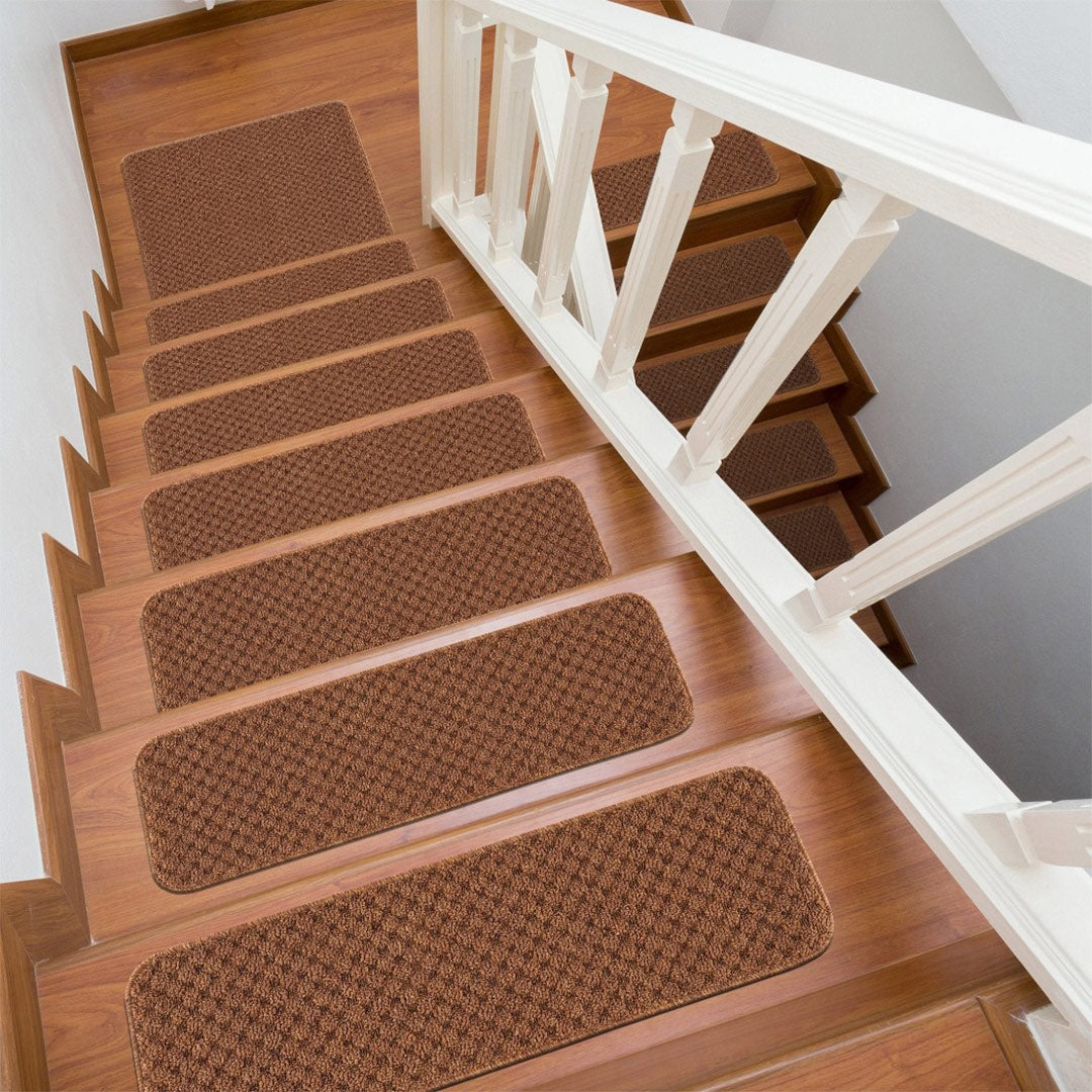 Waffle Beige Solid Non-Slip Stair Treads Rug