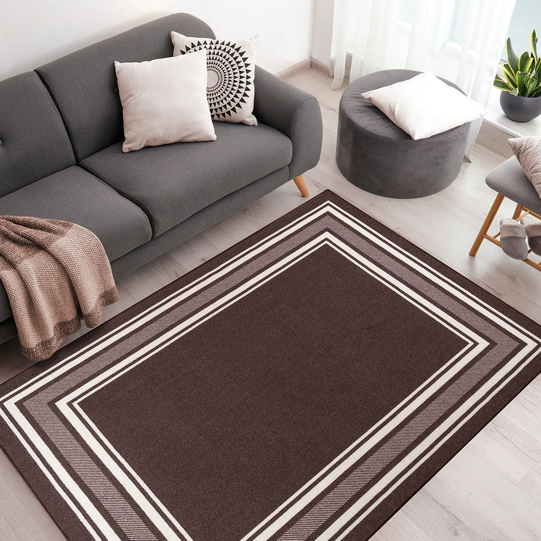 Carmel Brown Bordered Non-Slip Indoor Area Rug