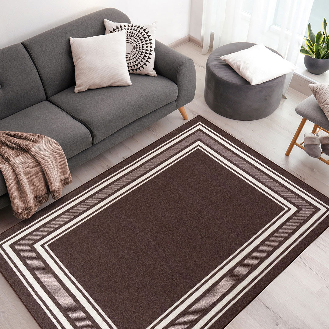 Carmel Brown Bordered Non-Slip Indoor Area Rug