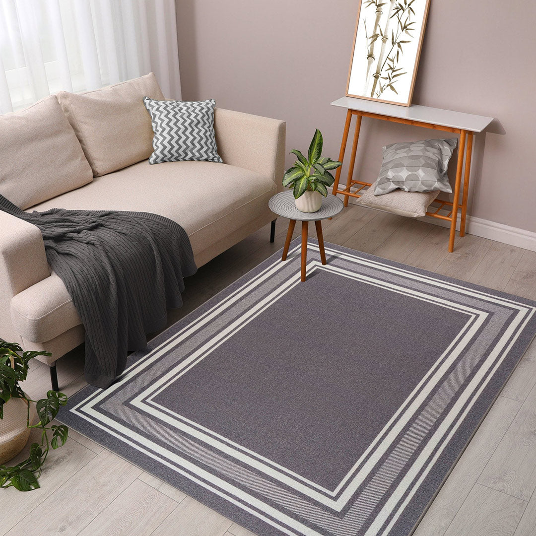 Carmel Gray Bordered Non-Slip Indoor Area Rug