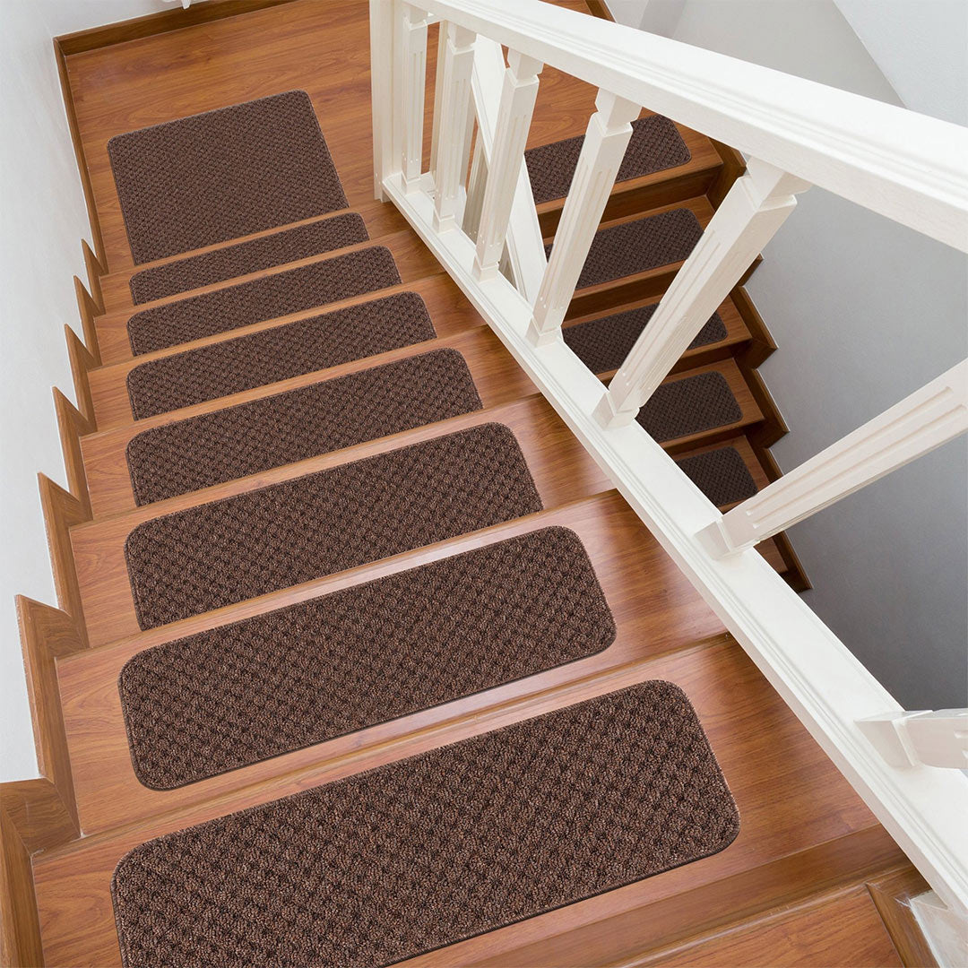 Waffle Brown Solid Non-Slip Stair Treads Rug