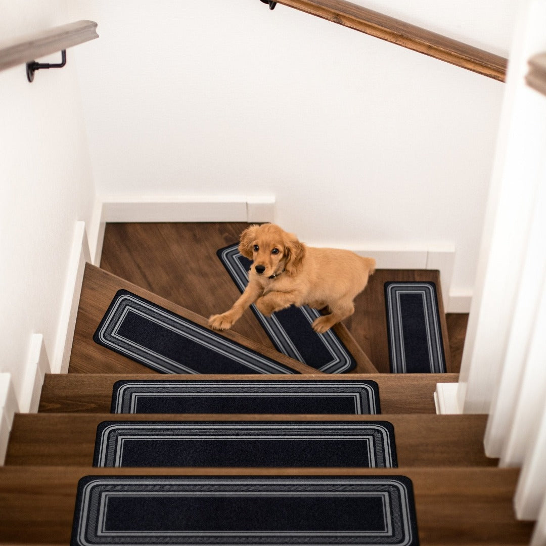 Carmel Black Bordered Non-Slip Stair Treads Rug