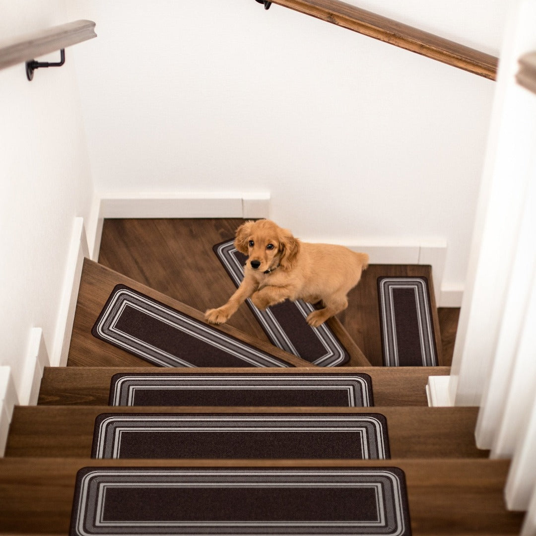 Carmel Brown Bordered Non-Slip Stair Treads Rug