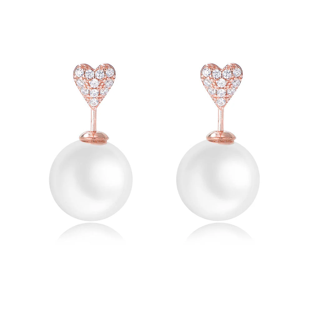 Elite Heart Zircon Pearl Earrings