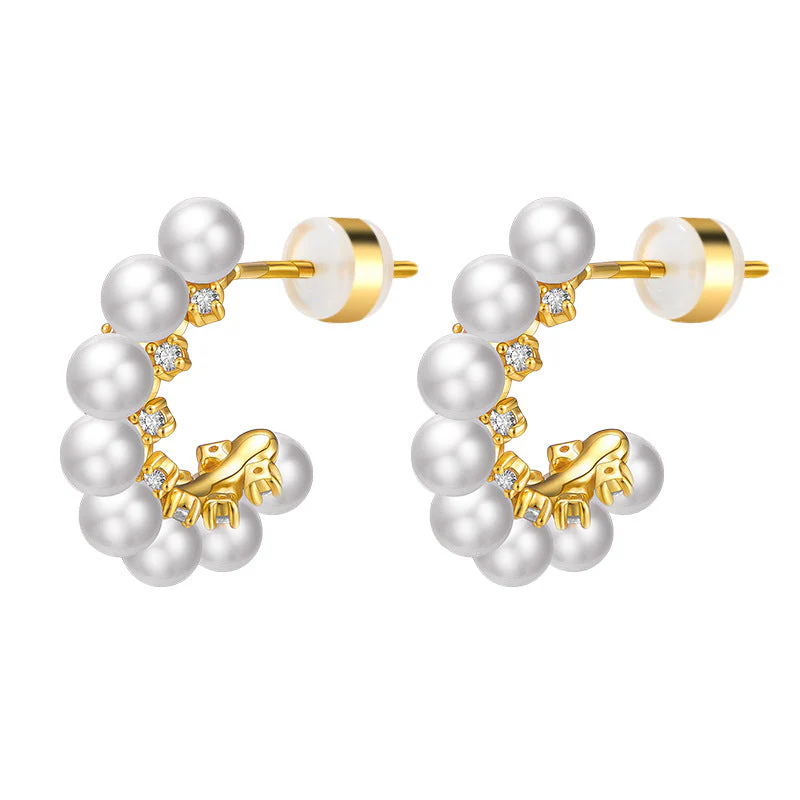 Pearl Half Hoop Earrings With Diamond