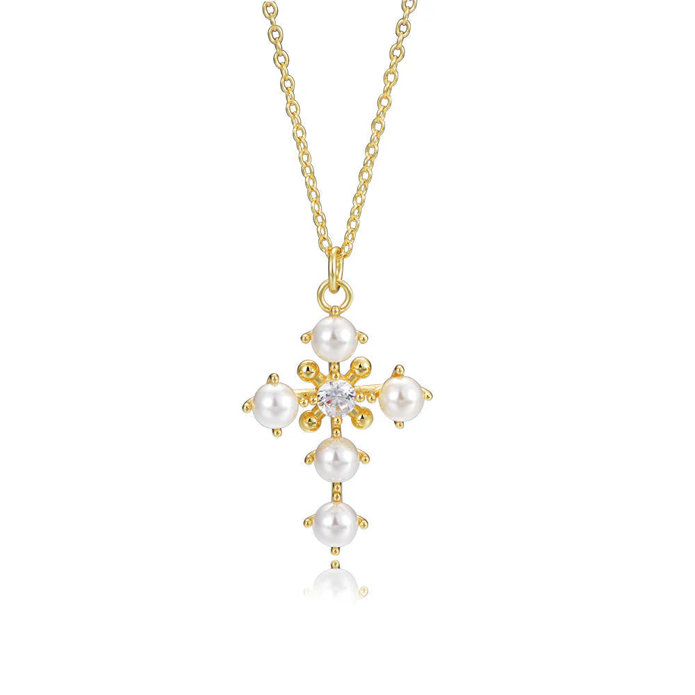 Pearl Cross Pendant Necklace