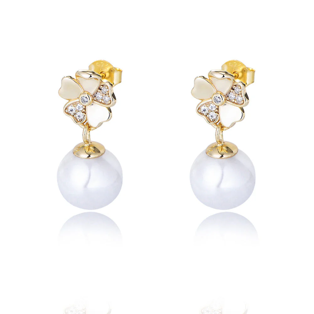 Flower Diamond Pearl Earring Dangly