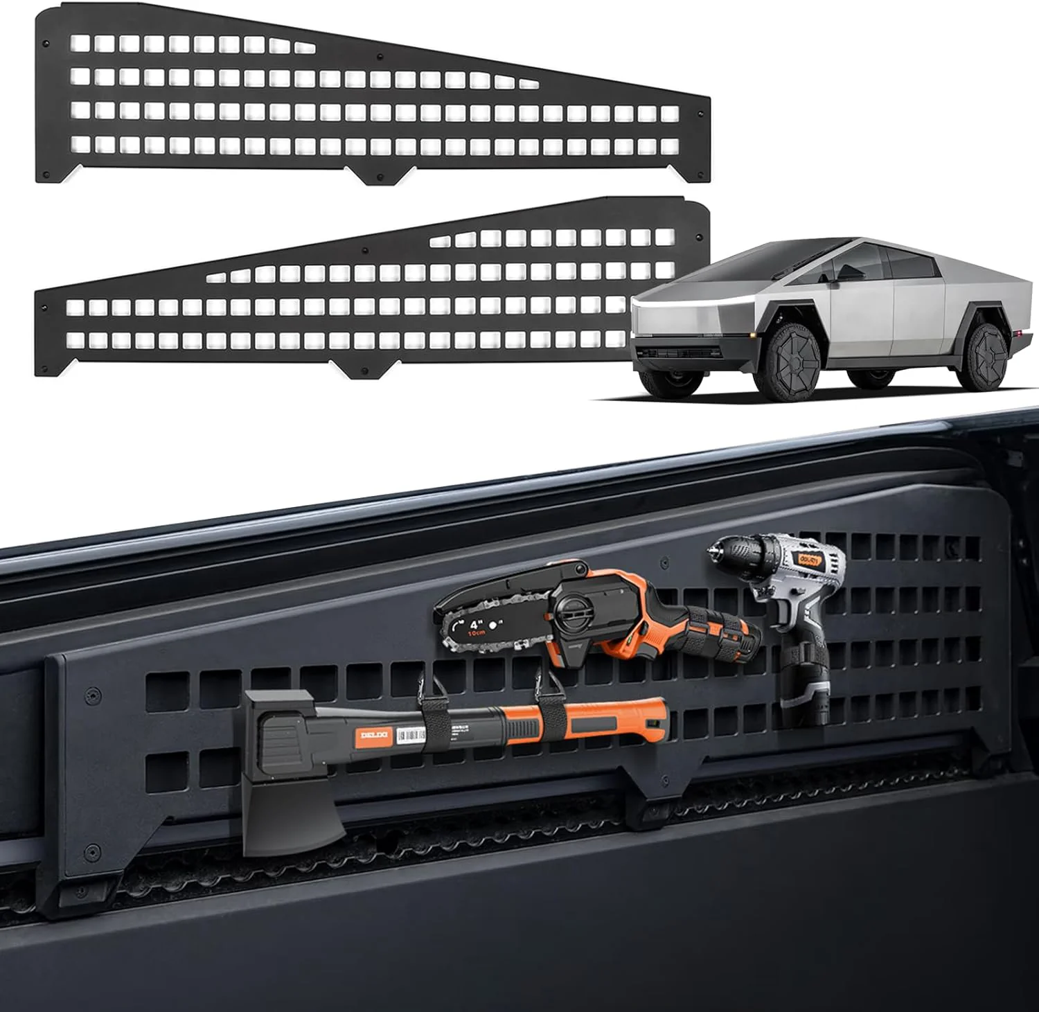 Truck Bed L-Track Molle Panels for Tesla Cybertruck - Aluminum Alloy Material (2-Pcs Set)