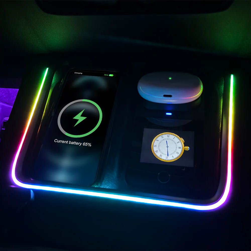 Wireless Charger with Ambient Light for Model 3/Y - 2 Footwell Light