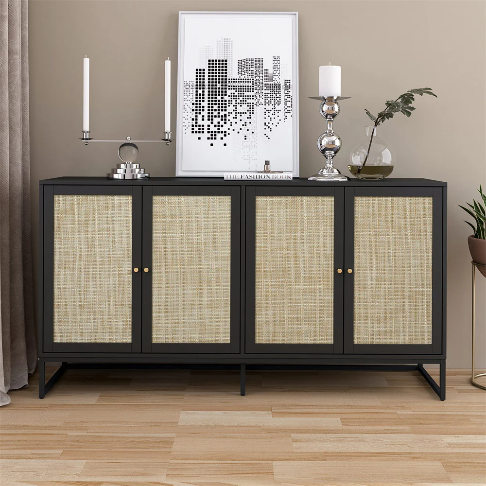 Modern Sideboard Storage Cabinet with 4 Rattan Doors