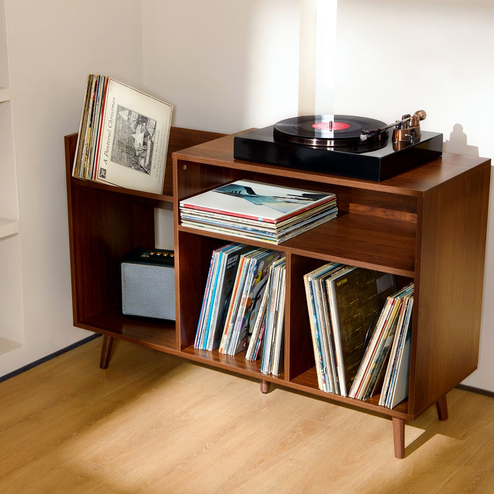 Large Record Storage Cabinet Turntable Stand with Wood Legs