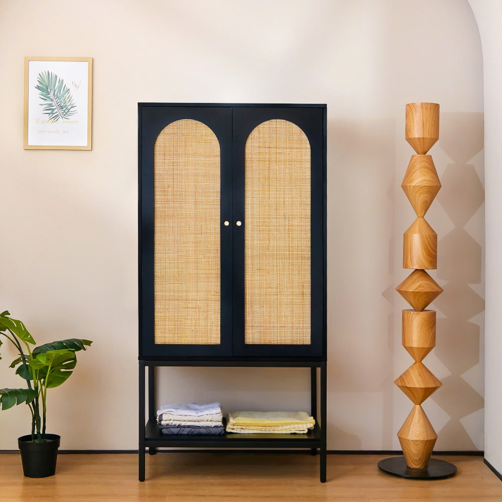 Rattan Freestanding Wardrobe Storage Cabinet
