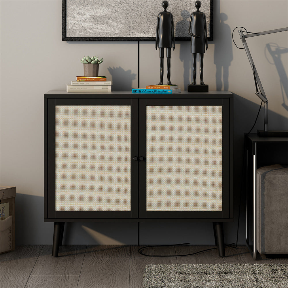 Sideboard Buffet Storage Cabinet with Rattan Doors