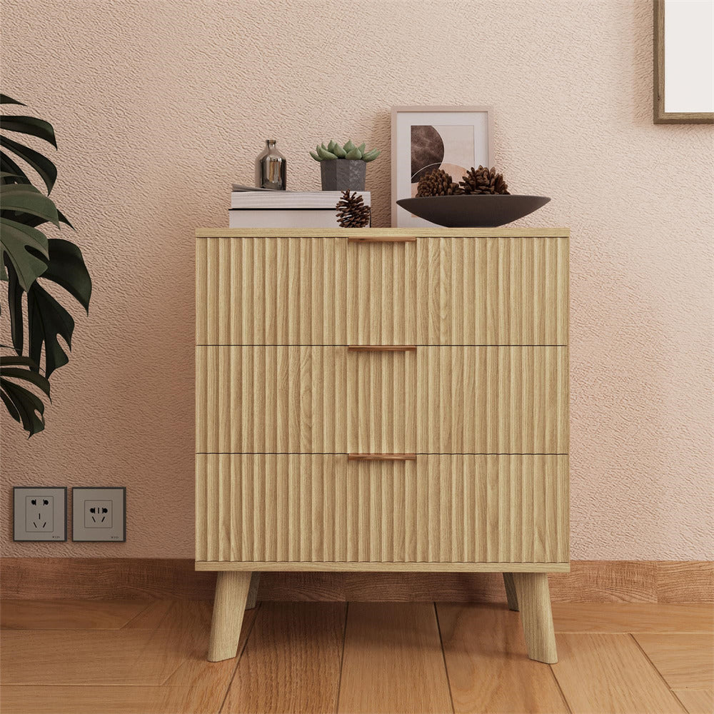 Wood Storage Dresser Chest of Drawers with 3 Drawers and Waveform Panel